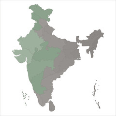 India States Map, Colorful political India map showing states, UTs, and major cities for educational and commercial purposes. Indian map state coloured
