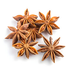 Aromatic dried anise seeds displayed on a clean white background, commonly used in cooking,