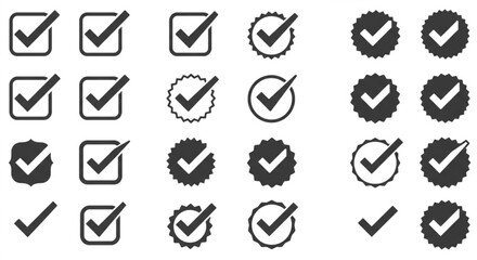 Fototapeta premium Checkmark Collection, Various Shapes and Styles on a Clean White Background