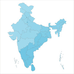 India States Map, Colorful political India map showing states, UTs, and major cities for educational and commercial purposes. Indian map state coloured