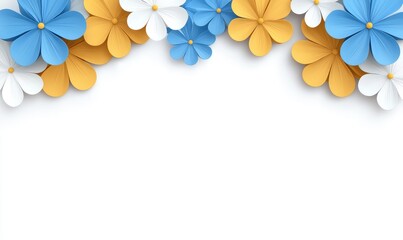 Naklejka premium Floral border design with blue, yellow, and white paper flowers