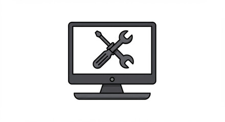 Computer repair with crossed screwdriver and wrench on a white background