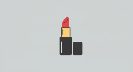 Red lipstick with black case on light gray background, beauty and fashion