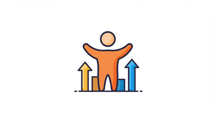 Success with Person Standing on Growth Chart with Arrows Pointing Upward