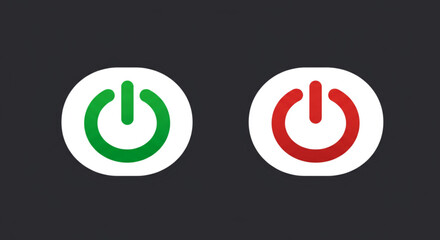 Green power button for on, red power button for off on a dark background