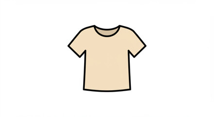Beige T-Shirt with Black Outline on White, Apparel and Clothing Concept