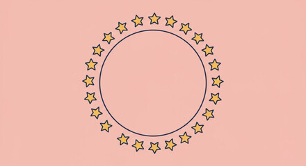 Yellow Stars Circle Border on Pink Background, Celebration, Decoration