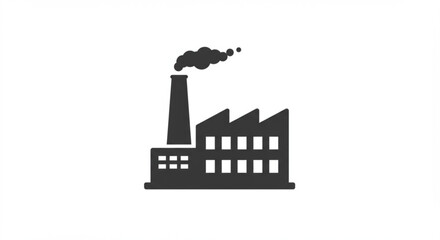 Dark factory with smoke on white, industrial pollution and manufacturing