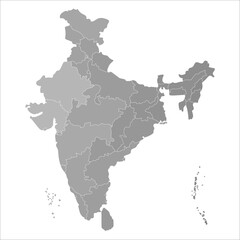 Obraz premium Indian map with state Grayscale, Political India map in high resolution for web, print, and presentations. Indian map state coloured