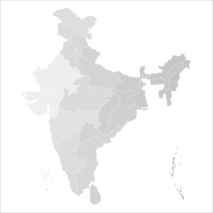 Fototapeta premium Indian map with state Grayscale, Political India map in high resolution for web, print, and presentations. Indian map state coloured