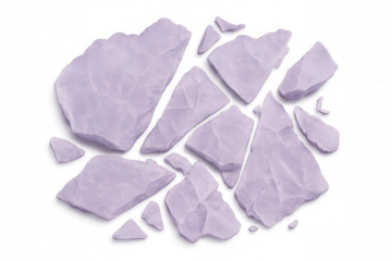 Purple stone fragments creating an abstract composition on a transparent background, ideal for creative projects
