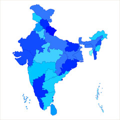 Modern India Map, Accurate geographic India map with political divisions and labels. Indian map state coloured