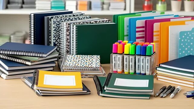 Vibrant Stationery Assortment: Colorful Notebooks, Binders, and Markers for Office, School, and Creative Work