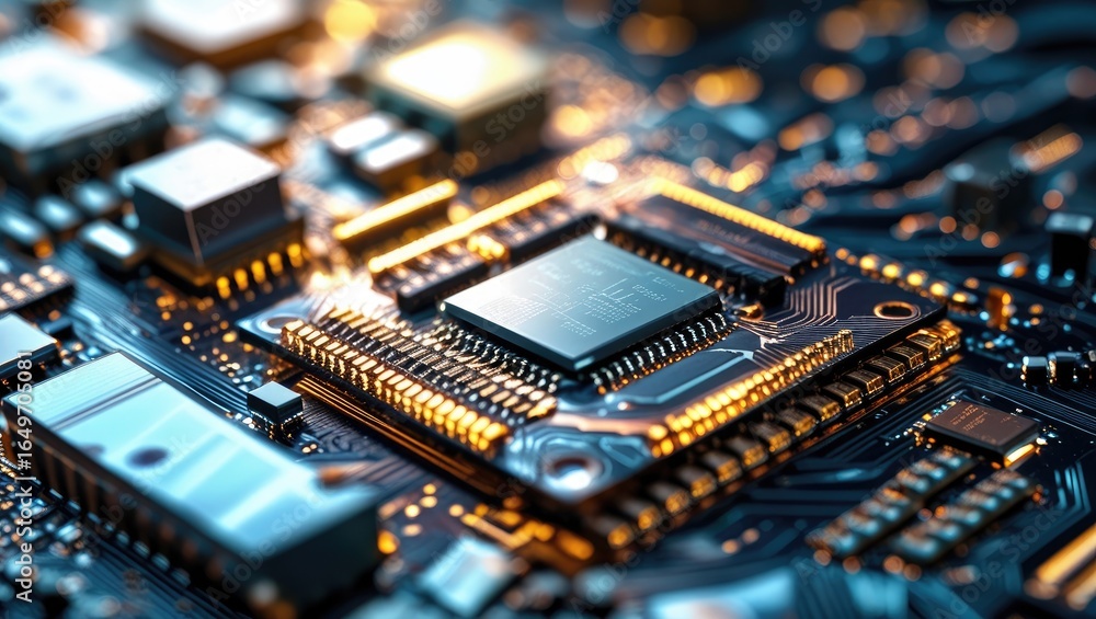 Poster close-up view of intricate circuit board components.