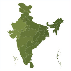Obraz premium Printable India Map, India map showing all state borders for commercial and academic use. Indian map state coloured