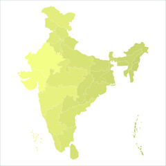 Fototapeta premium Printable India Map, India map showing all state borders for commercial and academic use. Indian map state coloured