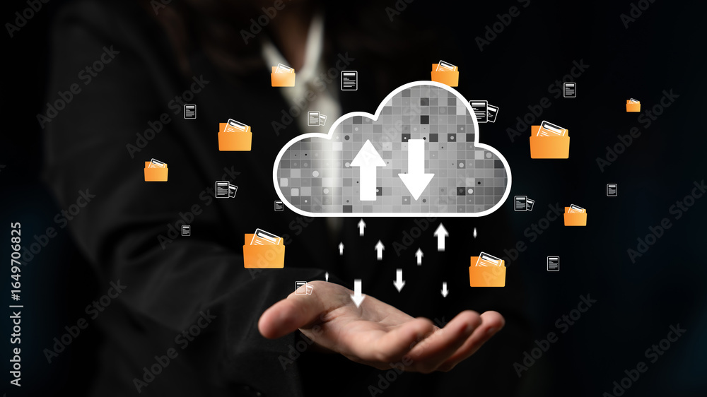 Poster cloud computing enables digital growth with secure data storage, scalable infrastructure, and strate
