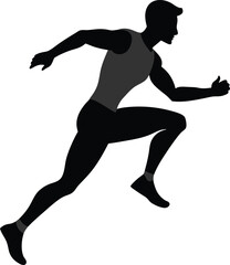 Silhouette of a male runner in motion isolated on white background