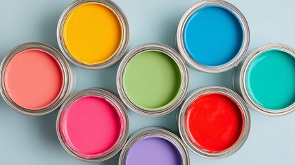 Open Paint Cans in Full Color Spectrum Flat Lay