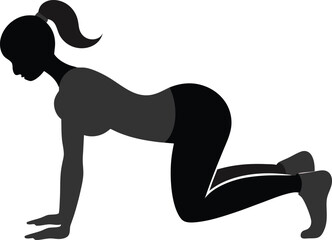 Woman performing yoga cat cow pose silhouette isolated on white background