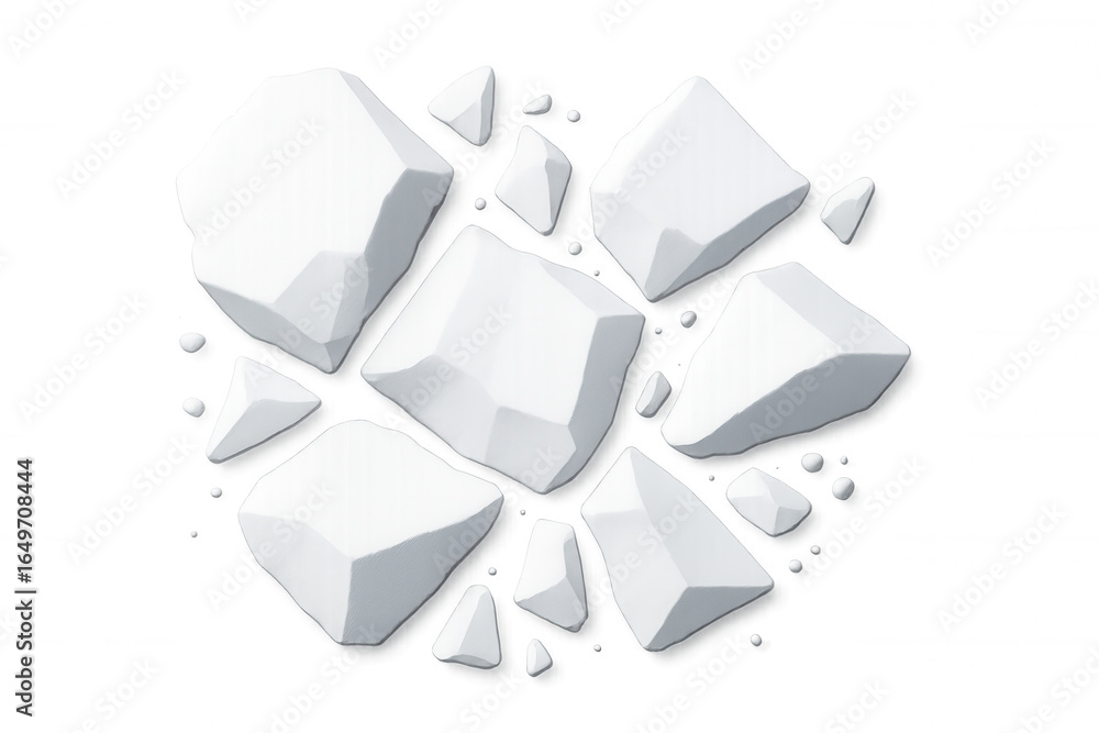 Aufkleber white stone fragments falling and exploding on a transparent background, creating a dynamic and impa