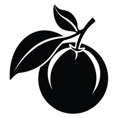 Simple black silhouette drawing of an orange with leaves and stem vector image
