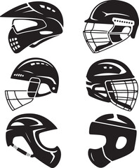 Six black and white helmet icons for sports and racing motorcycle helmet motocross helmet