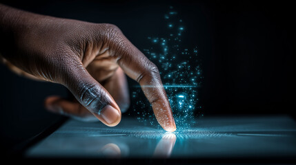Human hand typing on a high technology futuristic computer. 