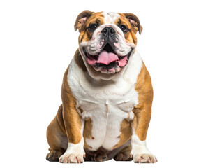 Obraz premium Side-Angled View of Playful Bulldog with Tongue Out and Perky Expression, Isolated on Transparent Background