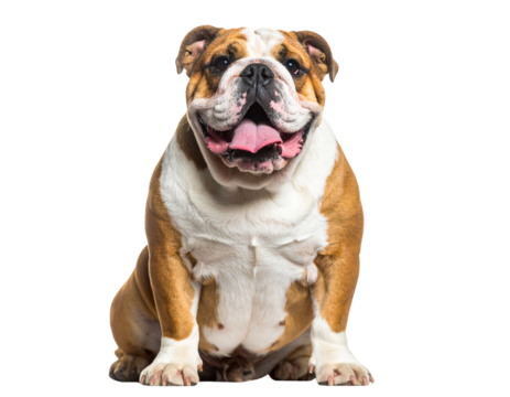  Side-Angled View of Playful Bulldog with Tongue Out and Perky Expression, Isolated on Transparent Background