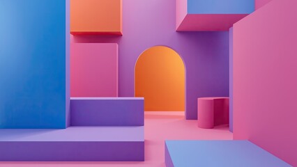 Colorful geometric shapes creating a modern interior scene.