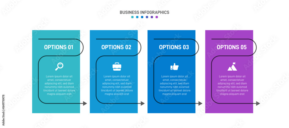Poster progress bar featuring 4 arrow-shaped elements, symbolizing the four stages of business strategy and