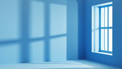 Blue Corner Room with Vertical Window - Minimalist Abstract Interior