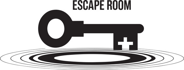Unlock the Mystery Awaits Escape Room Adventure with Key Icon and Ripple Effect Design Vector