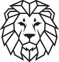 Geometric black and white lion head illustration on white background polygonal abstract