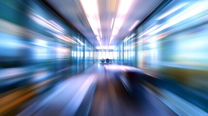 Abstract Blurred Office Hallway Meeting Room Blue Tones