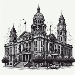 Impressive historic courthouse building with detailed architecture
