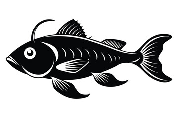 Black and White Illustration of a Fish with Antennae and Detailed Fins