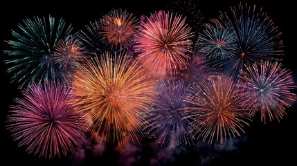Nighttime Fireworks Display with Colorful Streaks