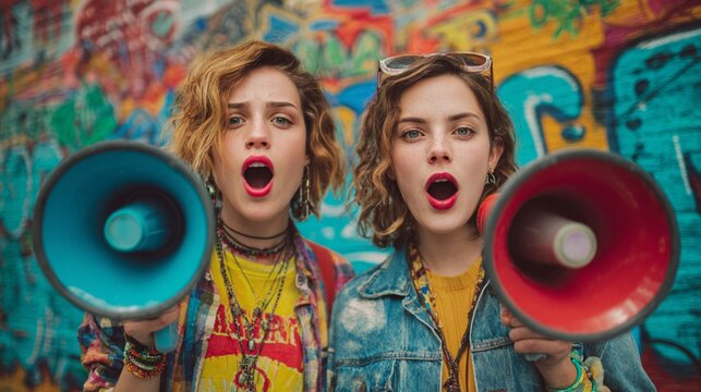 Street Protest with Women and Graffiti - Powered by Adobe