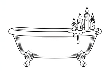 Bathtub with lit candles and dripping wax graphic design
