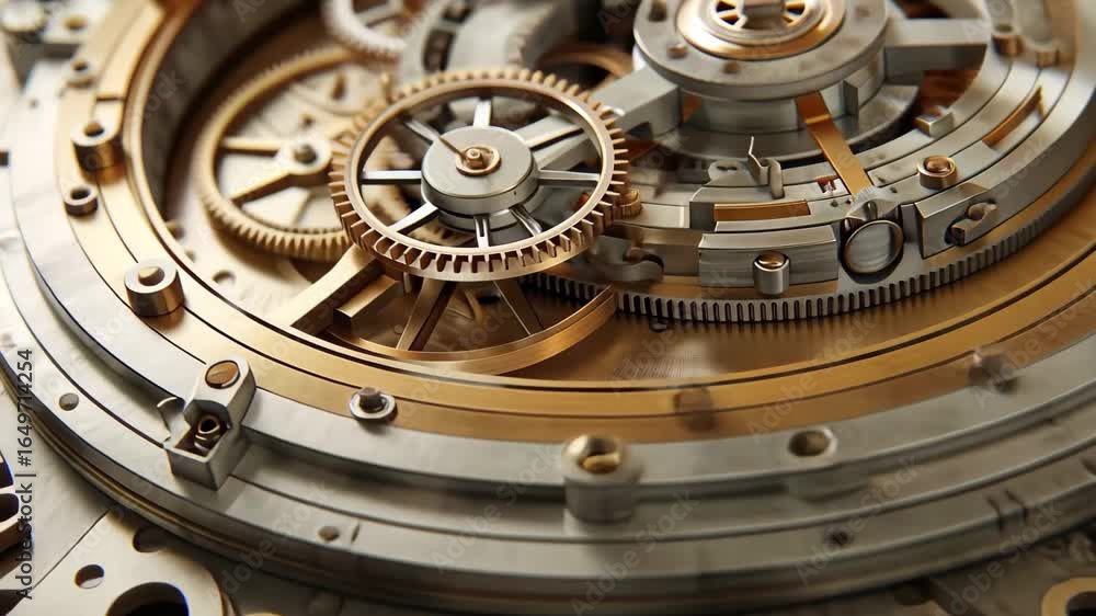 Poster intricate close-up of a mechanical watch movement showcasing gears and intricate details in golden t
