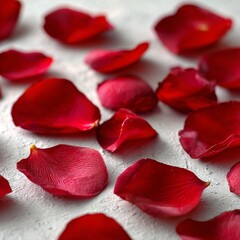 Fototapeta premium Red Rose Petals on White Surface