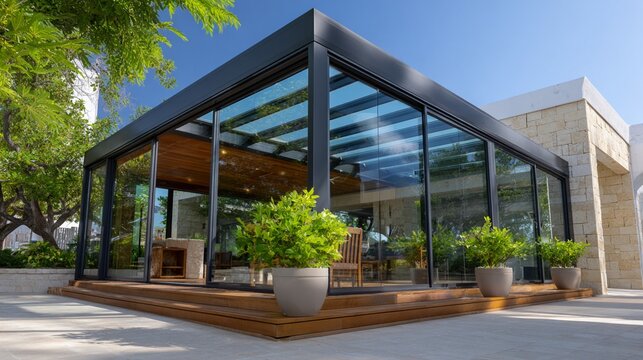 Modern aluminum verandas with sleek design and glass panels