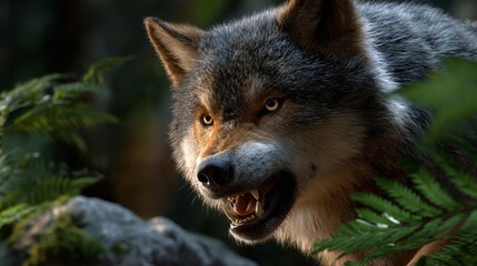 Obraz premium Fierce Angry Wolf in the Wild,An intimidating wolf snarling aggressively in the wild