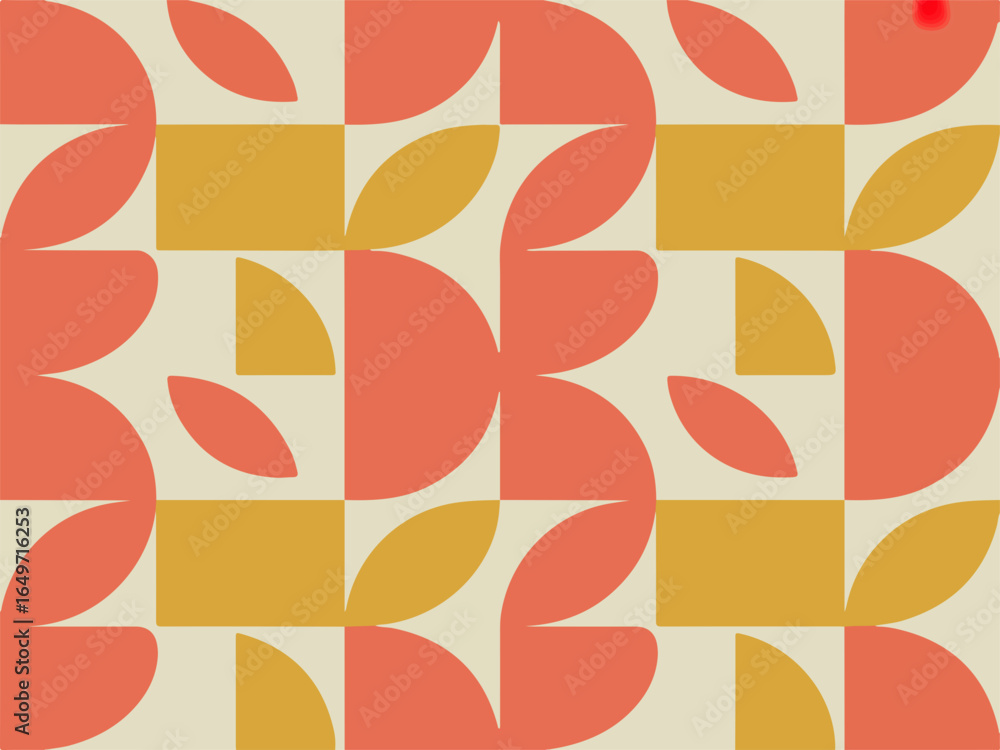 Poster Vector art of retro geometric pattern with abstract shapes in orange and yellow tones, creating a seamless and decorative background for various design projects isolated on transparent background