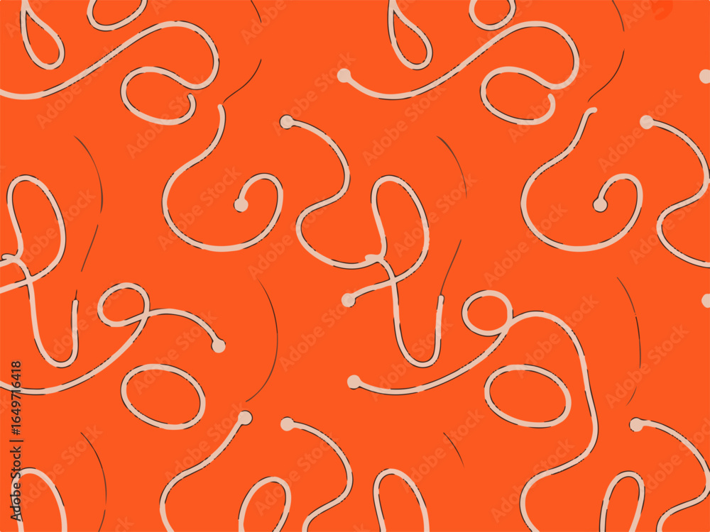 Poster vector art of abstract seamless pattern with curved lines on orange background, modern decorative wa