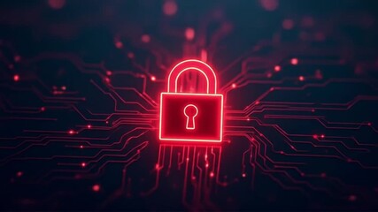 A digital lock on a binary code background glows with a neon light, symbolizing a new year of technological celebration - Powered by Adobe