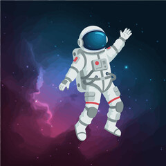 Naklejka premium Astronaut Waving in Space: Pixel Art Illustration