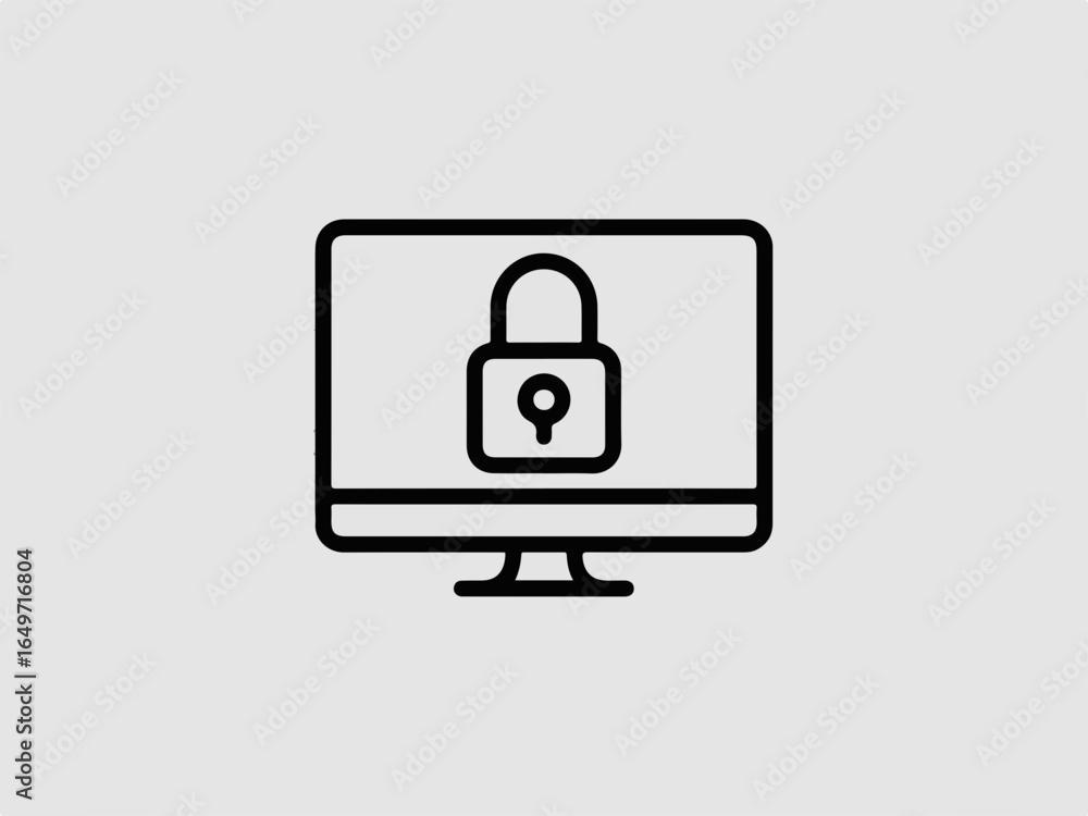 Poster vector art of computer screen with padlock icon, symbolizing digital security and data protection, a